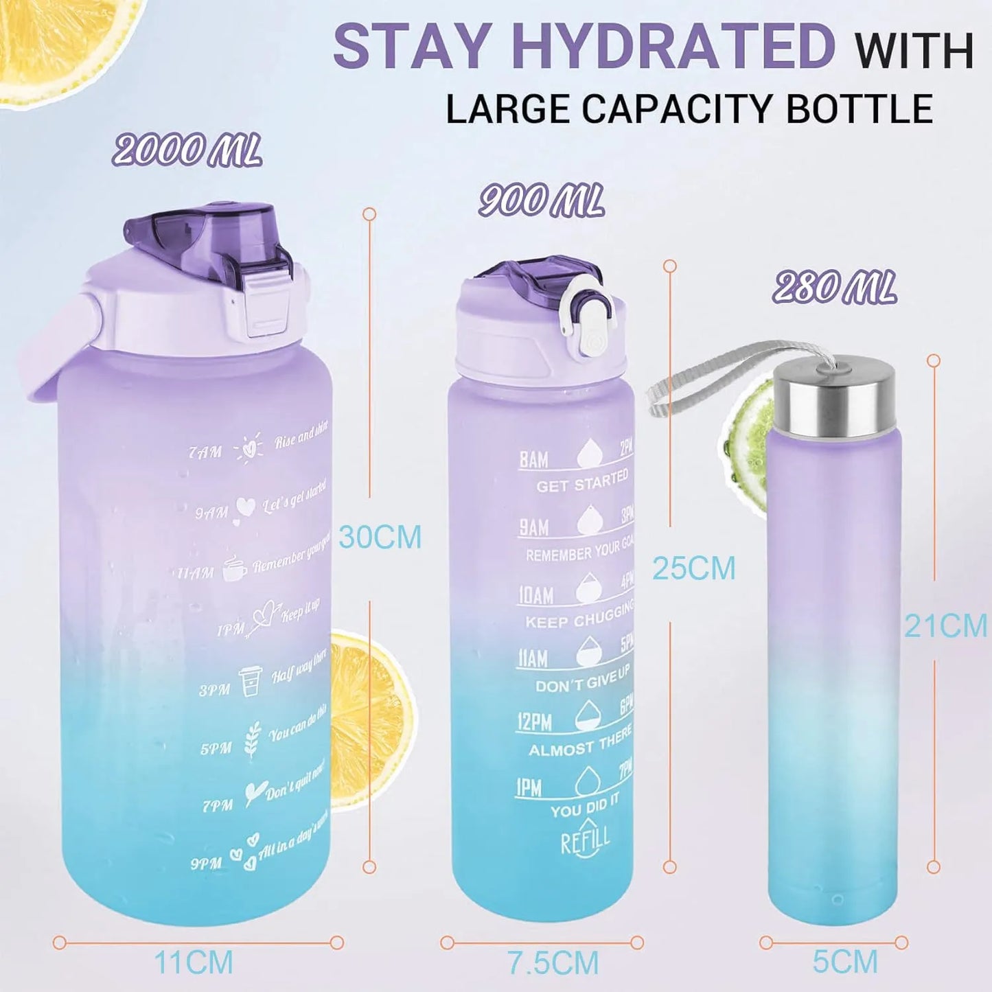 Motivational Water Bottles (Set Of 3)