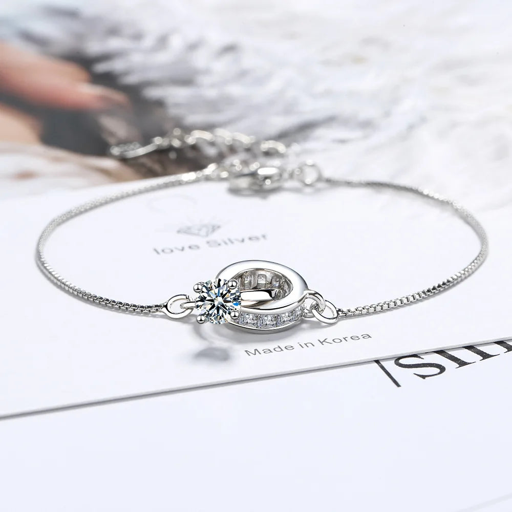 Zircon Double Circle Charm Bracelet