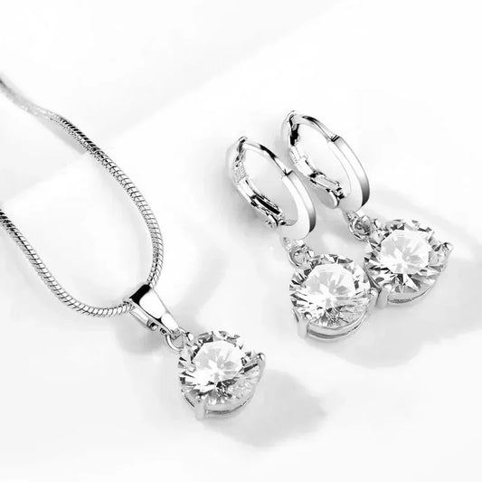 Classic Zircon Silver Wedding Set