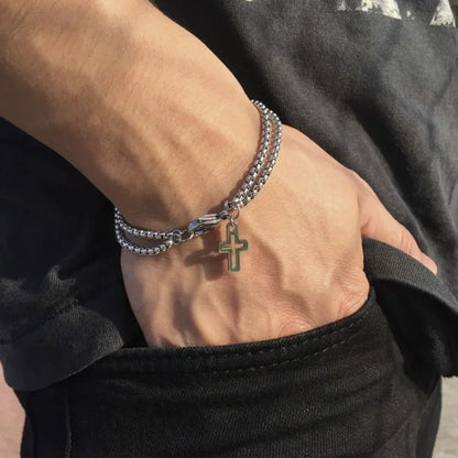 Hop Punk Double Chain Cross Bracelet