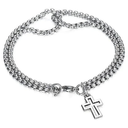 Hop Punk Double Chain Cross Bracelet